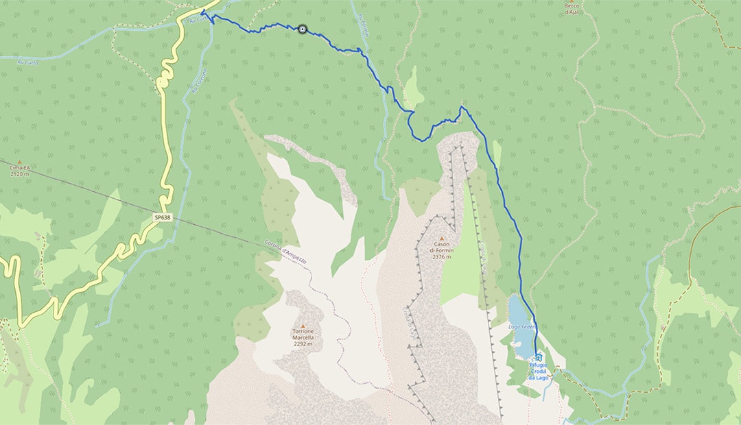 Mappa da Rucurto al rifugio Croda da Lago